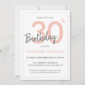 モダンでおしゃれなピンクのローズゴールドグリッター 30歳の誕生日 招待状 (正面)