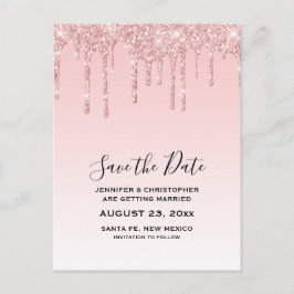 モダンでおしゃれなピンクの疑似グリッター Save the Date ポストカード