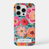 モダンでおしゃれなピンクの花のモノグラム iPhoneケース (裏面)