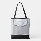 モダンでおしゃれなブラックとシルバーのウェディングパーティー用ラグジュアリーギフト トートバッグ (裏面)