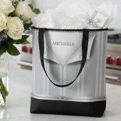 モダンでおしゃれなブラックとシルバーのウェディングパーティー用ラグジュアリーギフト トートバッグ