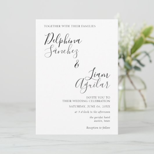 モダンでおしゃれなブラック＆グレーのウェディング招待状 招待状 (スタンド正面)