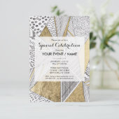 モダンでおしゃれなブラック＆ホワイトの疑似ゴールド幾何学模様 招待状 (スタンド正面)