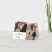 モダンでおしゃれなブラック＆ホワイトの3枚写真折りたたみ結婚式 サンキューカード (正面)