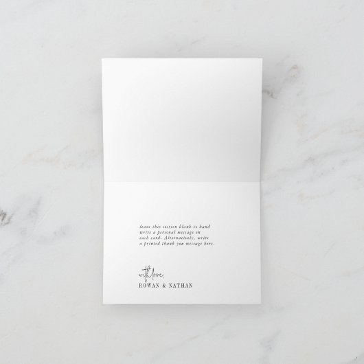 モダンでおしゃれなブラック＆ホワイトの3枚写真折りたたみ結婚式 サンキューカード (内部)