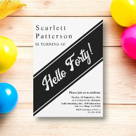 モダンでおしゃれなブラック＆ホワイト エレガントな40歳の誕生日 招待状