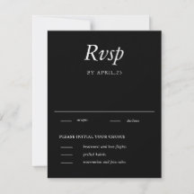 モダンでおしゃれなブラック 結婚式 RSVP カード
