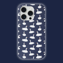 モダンでおしゃれなブルーの白鳥柄のスマホケース