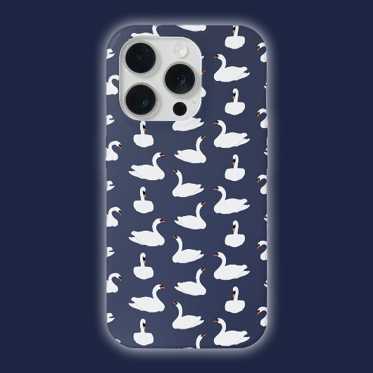 モダンでおしゃれなブルーの白鳥柄のスマホケース iPhoneケース