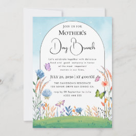 モダンでおしゃれなボヘミアンスタイルの明るいワイルドフラワー 招待状