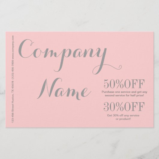 モダンでおしゃれなミニマリストの美容師さん向けのほんのりピンク チラシ (正面)