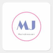 モダンでおしゃれなモノグラムの青と白の美容師 スクエアシール (正面)