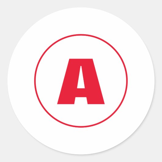 モダンでおしゃれなモノグラム 赤イニシャルレター 白 ラウンドシール (正面)