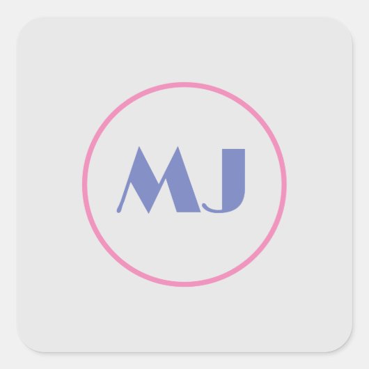 モダンでおしゃれなモノグラム 青いイニシャルレター グレー スクエアシール (正面)