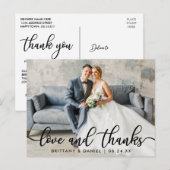 モダンでおしゃれなラブ・サンクス・ウェディングフォト ポストカード (正面/裏面)