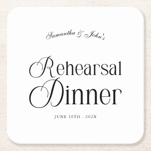 モダンでおしゃれなリハーサルディナー スクエアペーパーコースター (正面)