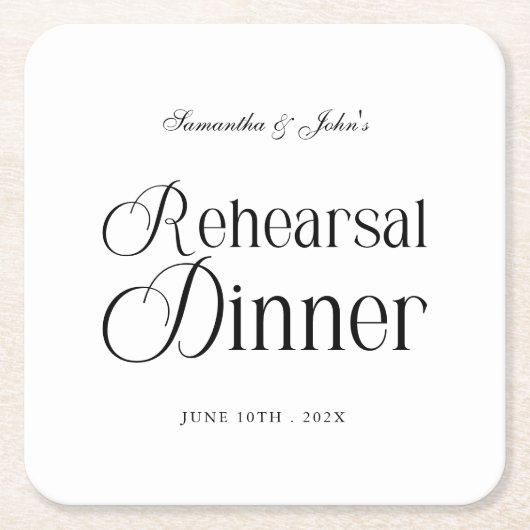 モダンでおしゃれなリハーサルディナー スクエアペーパーコースター (正面)
