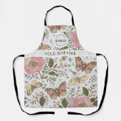 モダンでおしゃれなワイルドフラワーの植物学的な花のモノグラム エプロン (正面)