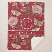 モダンでおしゃれなワイルドフラワーの植物学的な花のモノグラム シェルパブランケット (正面)