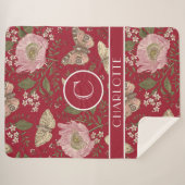 モダンでおしゃれなワイルドフラワーの植物学的な花のモノグラム シェルパブランケット (正面(横))