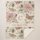 モダンでおしゃれなワイルドフラワーの植物学的な花のモノグラム シェルパブランケット (正面)