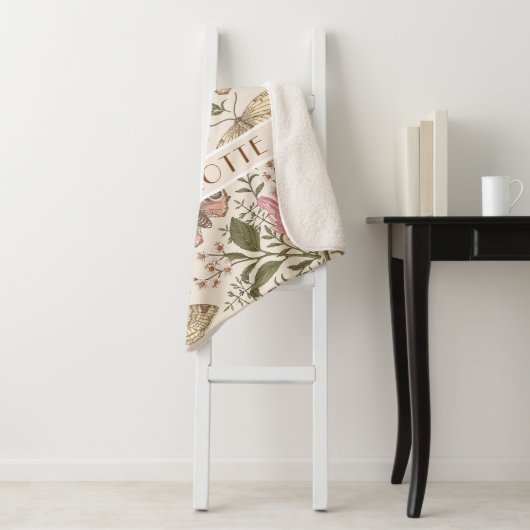 モダンでおしゃれなワイルドフラワーの植物学的な花のモノグラム シェルパブランケット (インサイチュ)