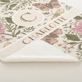 モダンでおしゃれなワイルドフラワーの植物学的な花のモノグラム シェルパブランケット (3/4)