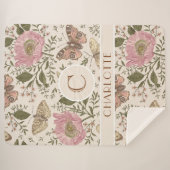 モダンでおしゃれなワイルドフラワーの植物学的な花のモノグラム シェルパブランケット (正面(横))