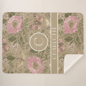 モダンでおしゃれなワイルドフラワーの植物学的な花のモノグラム シェルパブランケット (正面(横))