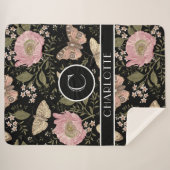 モダンでおしゃれなワイルドフラワーの植物学的な花のモノグラム シェルパブランケット (正面(横))