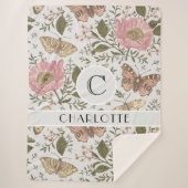 モダンでおしゃれなワイルドフラワーの植物学的な花のモノグラム シェルパブランケット (正面)