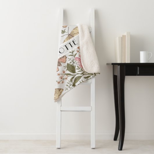 モダンでおしゃれなワイルドフラワーの植物学的な花のモノグラム シェルパブランケット (インサイチュ)