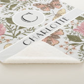 モダンでおしゃれなワイルドフラワーの植物学的な花のモノグラム シェルパブランケット (3/4)