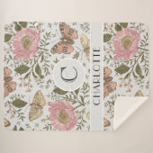 モダンでおしゃれなワイルドフラワーの植物学的な花のモノグラム シェルパブランケット (正面(横))