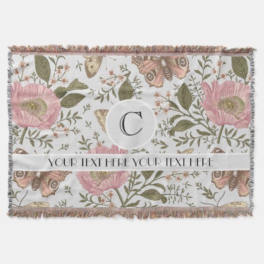 モダンでおしゃれなワイルドフラワーの植物学的な花のモノグラム スローブランケット (正面)