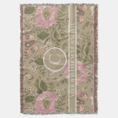 モダンでおしゃれなワイルドフラワーの植物学的な花のモノグラム スローブランケット (正面縦)