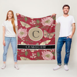 モダンでおしゃれなワイルドフラワーの植物学的な花のモノグラム フリースブランケット