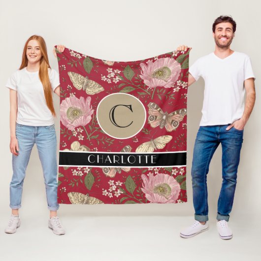 モダンでおしゃれなワイルドフラワーの植物学的な花のモノグラム フリースブランケット (インサイチュ)