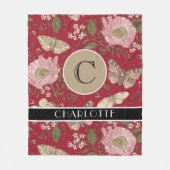 モダンでおしゃれなワイルドフラワーの植物学的な花のモノグラム フリースブランケット (正面)