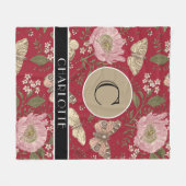 モダンでおしゃれなワイルドフラワーの植物学的な花のモノグラム フリースブランケット (正面(横))