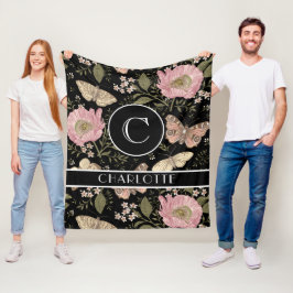 モダンでおしゃれなワイルドフラワーの植物学的な花のモノグラム フリースブランケット