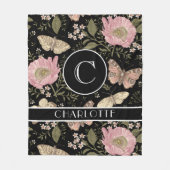 モダンでおしゃれなワイルドフラワーの植物学的な花のモノグラム フリースブランケット (正面)