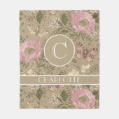 モダンでおしゃれなワイルドフラワーの植物学的な花のモノグラム フリースブランケット (正面)