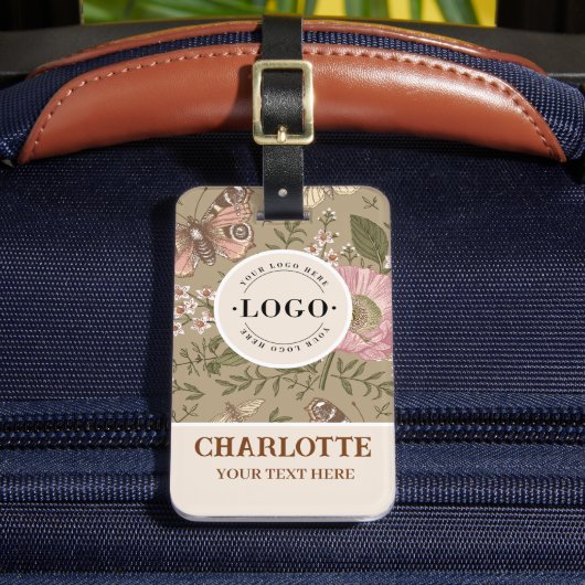 モダンでおしゃれなワイルドフラワーの植物学的な花のモノグラム ラゲッジタグ (正面インサイチュ2)