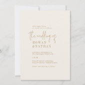 モダンでおしゃれなヴィンテージゴールドのQRコード写真ウェディング 招待状 (正面)