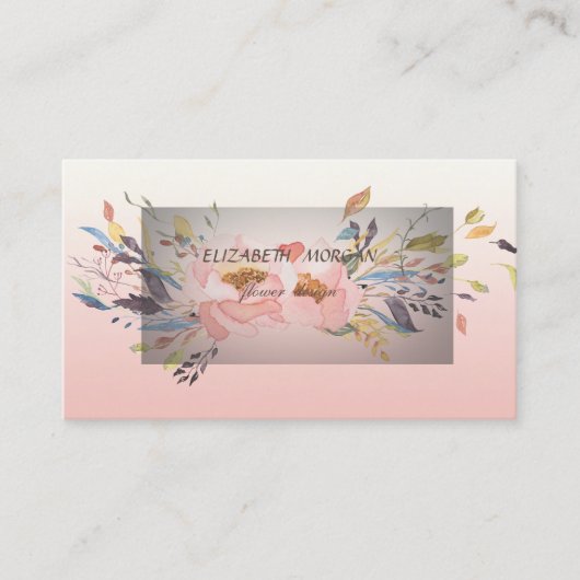 モダンでおしゃれな上品な水彩花柄デザイン 名刺 (正面)