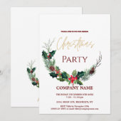モダンでおしゃれな企業のクリスマス水彩画の花輪 招待状 (正面/裏面)
