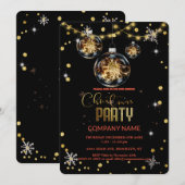 モダンでおしゃれな企業のクリスマス ゴールドデコレーション 招待状 (正面/裏面)