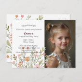 モダンでおしゃれな写真の誕生日招待状 ポストカード (正面/裏面)