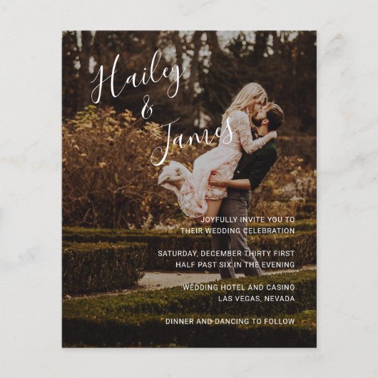 モダンでおしゃれな写真入り結婚式の招待状 (正面)